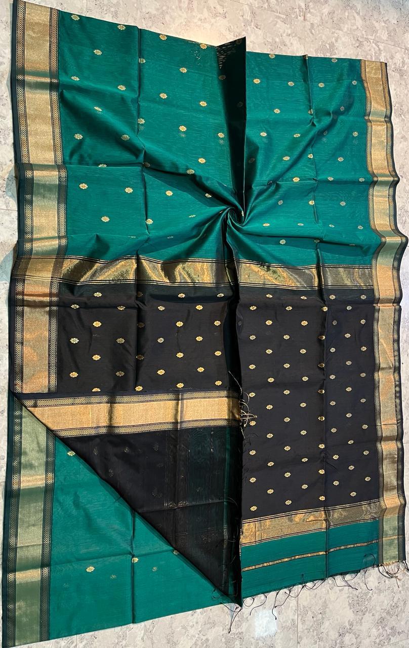 Maheshwari Silk Saree In Green & Black