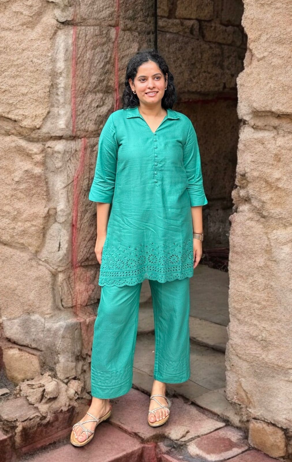 Green Cutwork Chikankari Coord Set