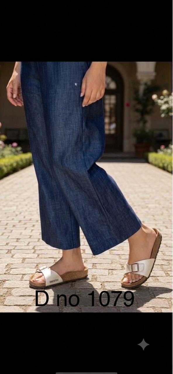 Denim Blue Straight Pant In Soft Cotton For Women