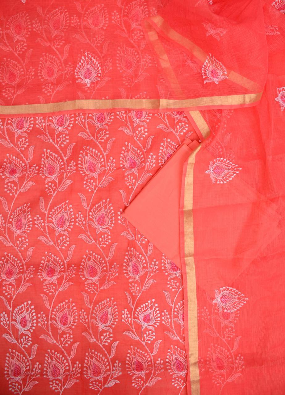 Kota Doriya Embroidery Work Suit In peach