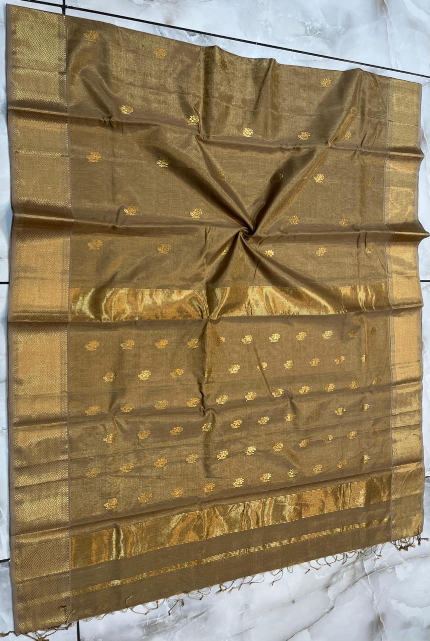 Maheshwari Heavy Tissue Zari Buti Saree In Brown