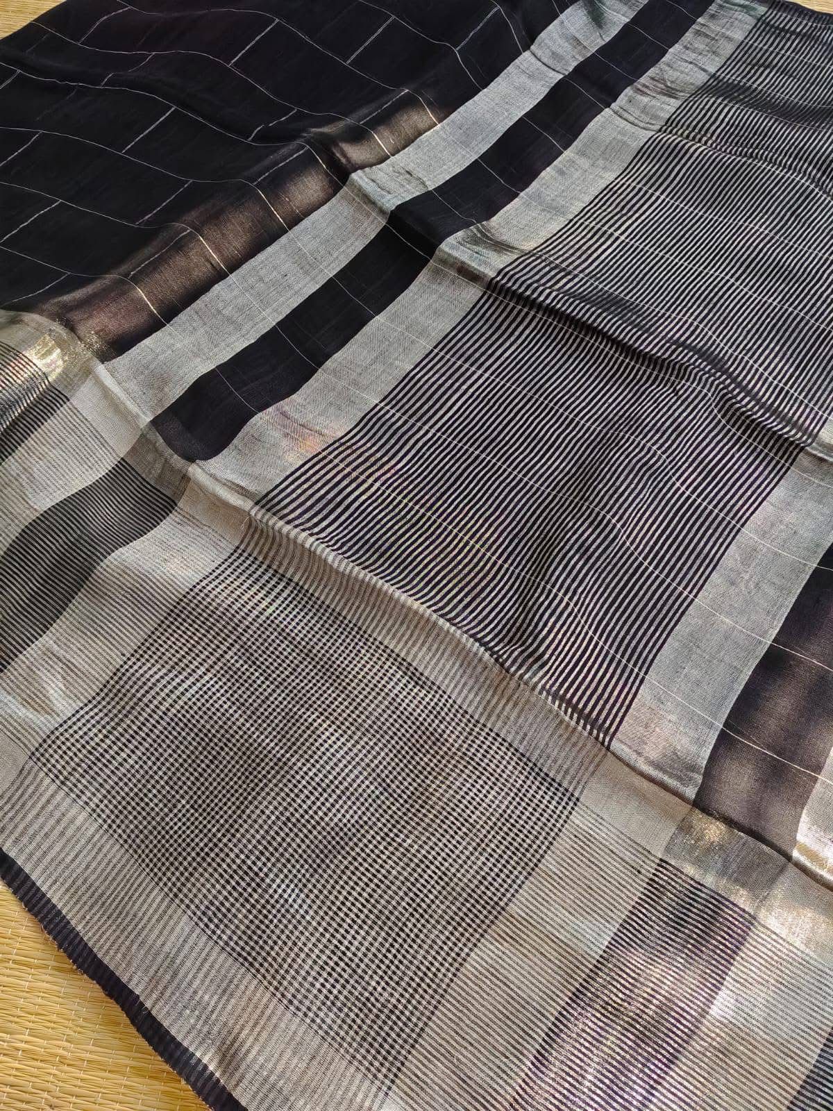 Nandika Black Pure Linen Saree