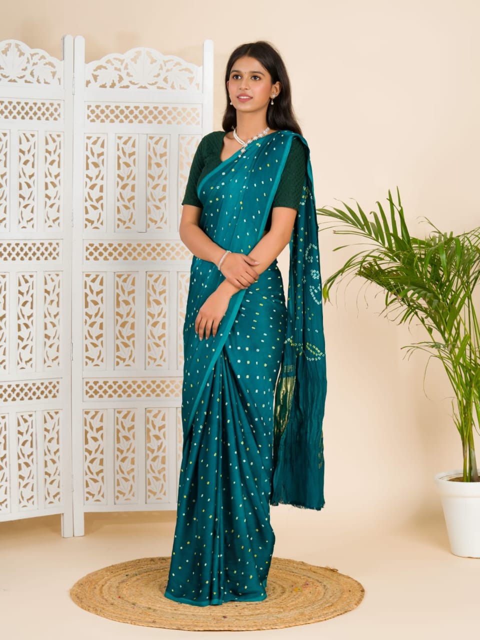Teal Green Modal Gaji Silk Saree