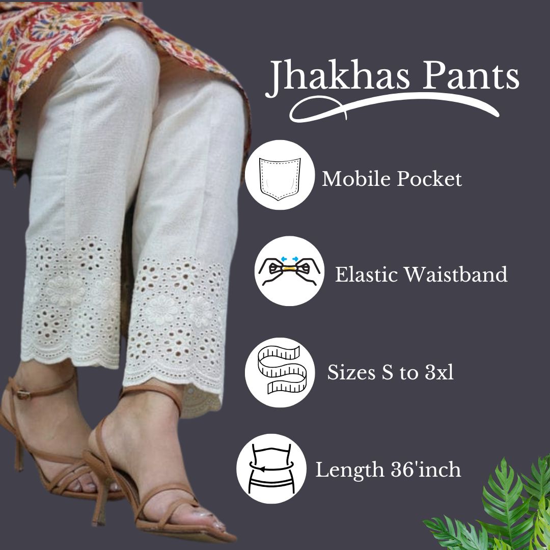 Sunidhi Cut Work Cream Straight Pant In Cotton For Women