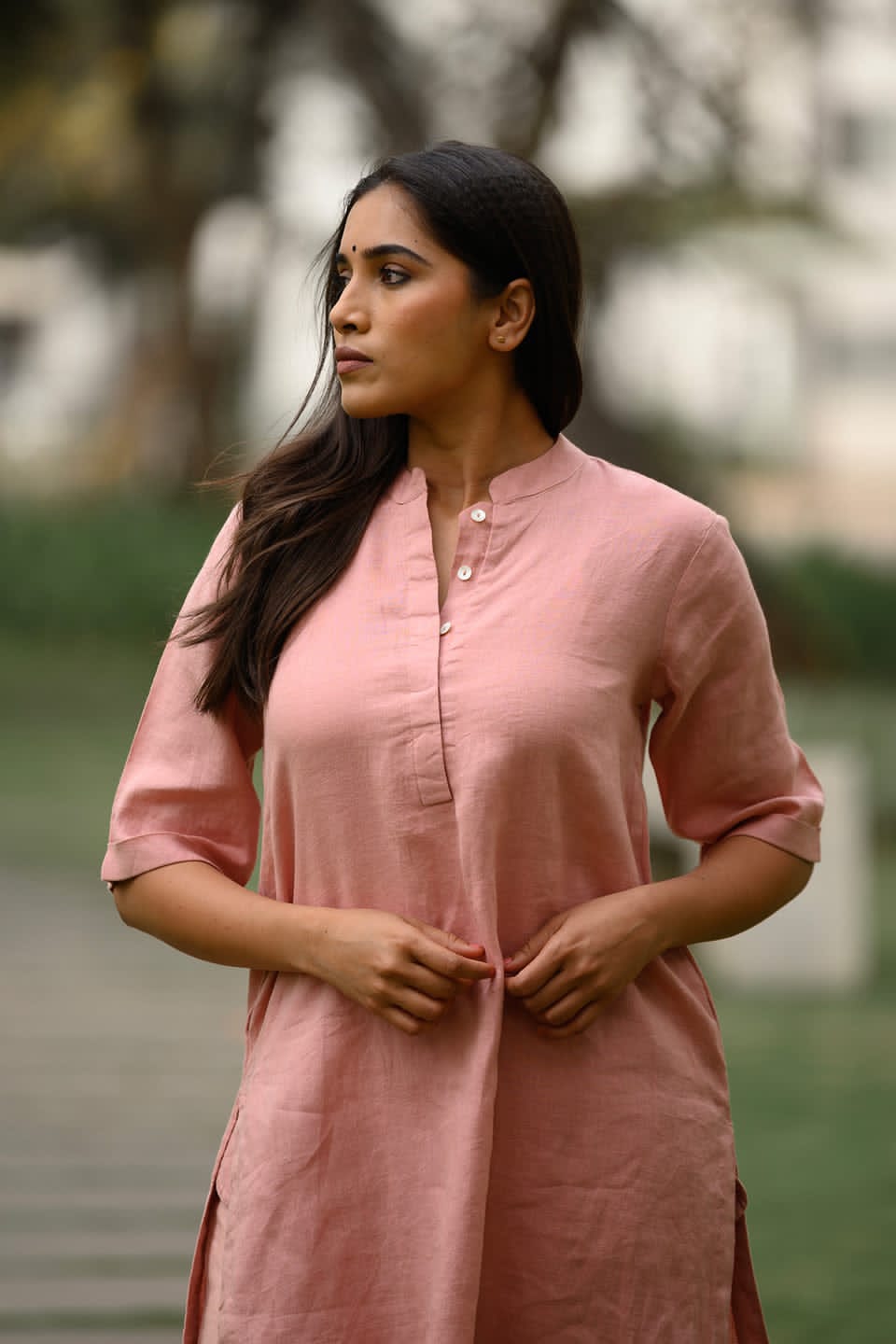 Pink Co-ord set in cotton a line kurti 