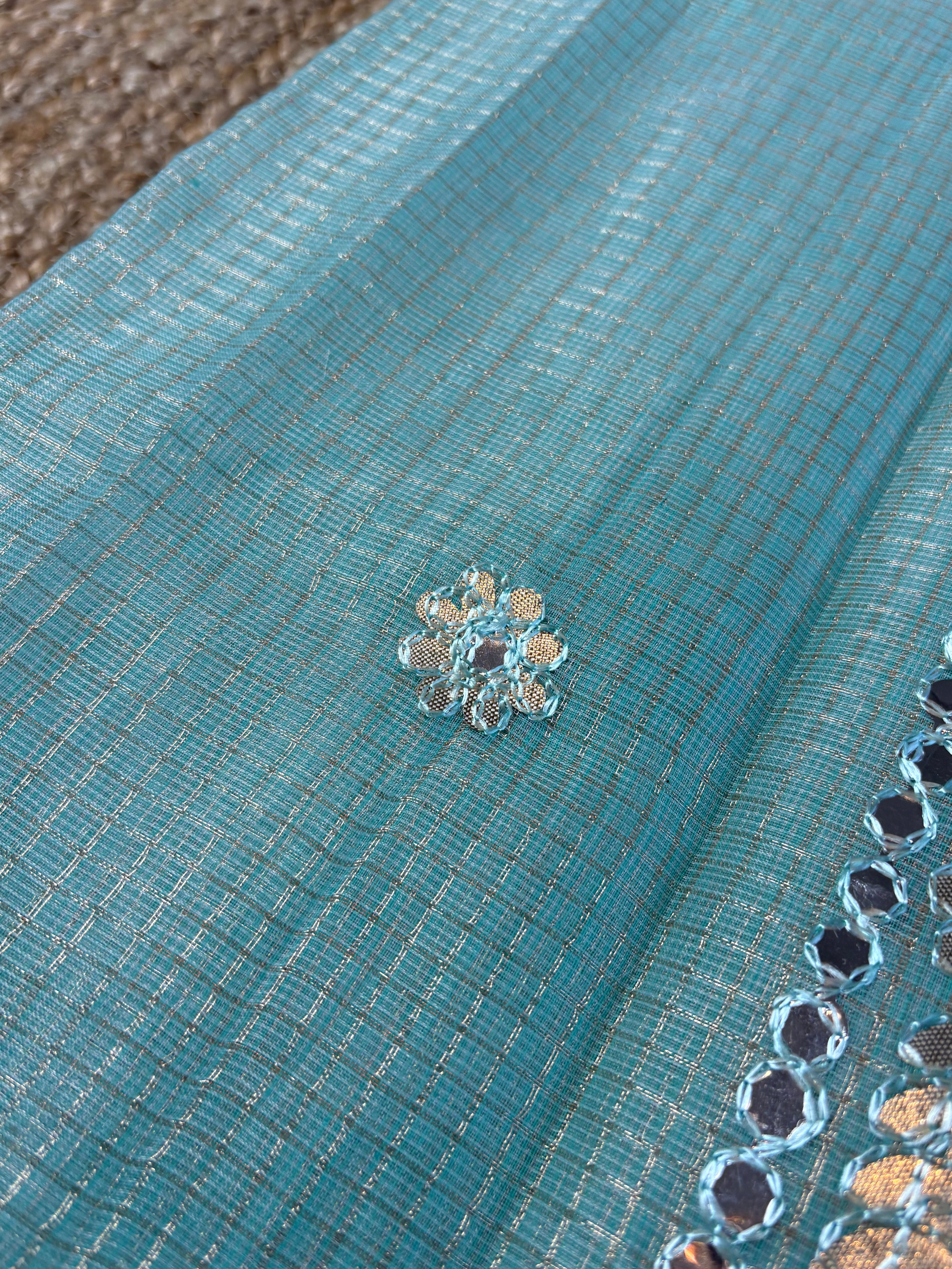 Morni Blue Kota Doria Gota Patti Saree