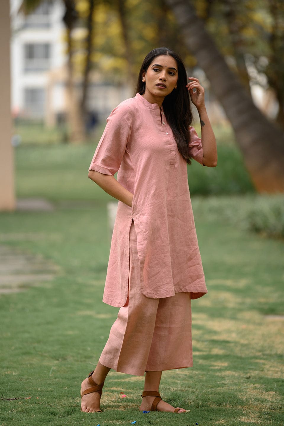 Cotton Cord Set Kurti with pants in pink