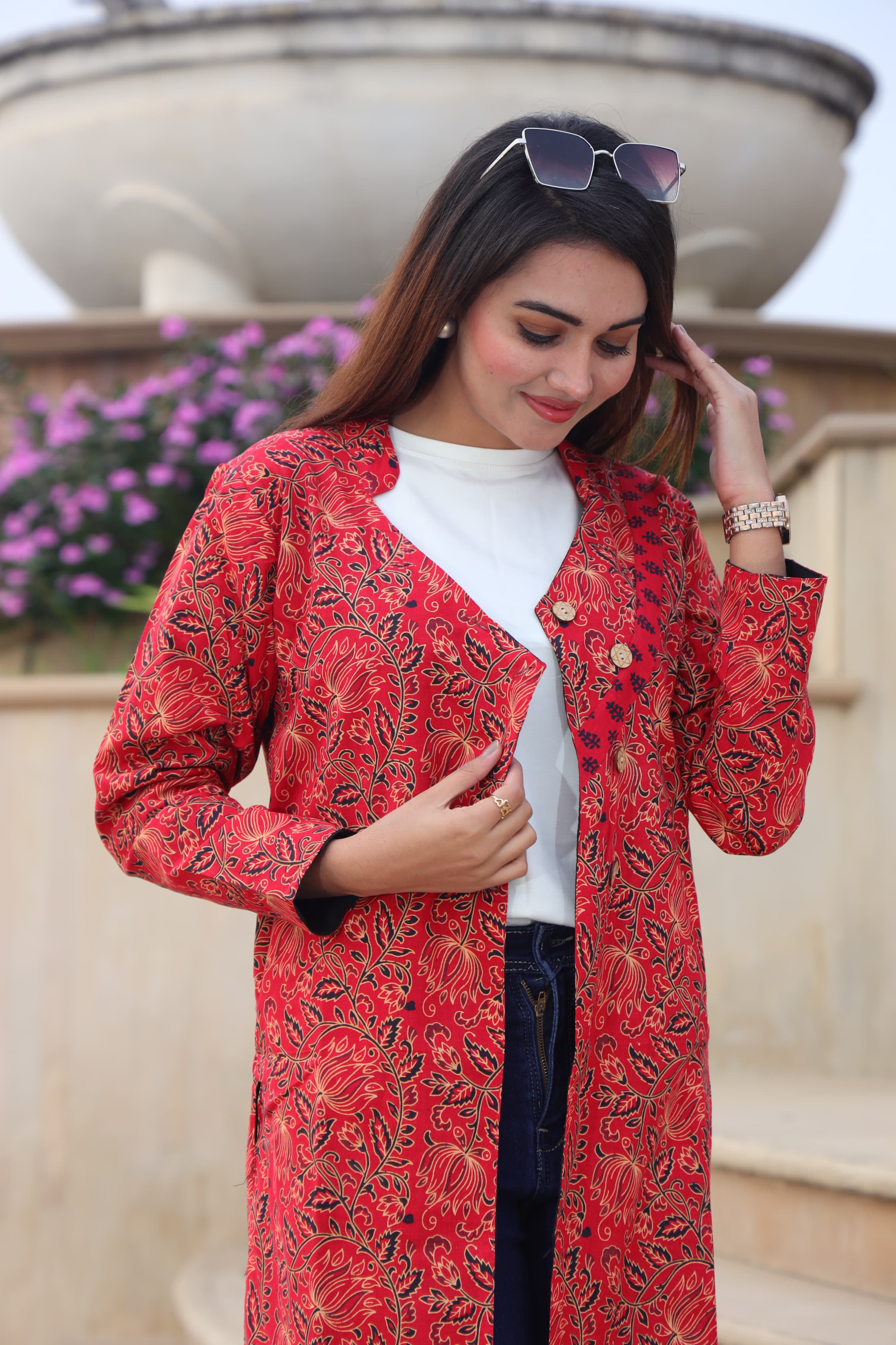 Beautiful Red Bagru Hand Block Printed Pure Cotton Winter Jackets