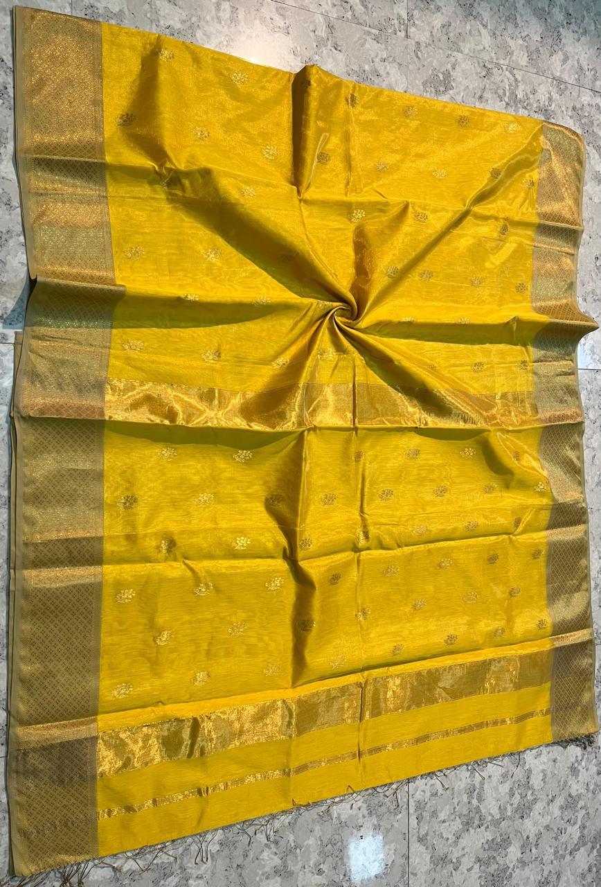 Maheshwari Heavy Tissue Zari Buti Saree In Yellow