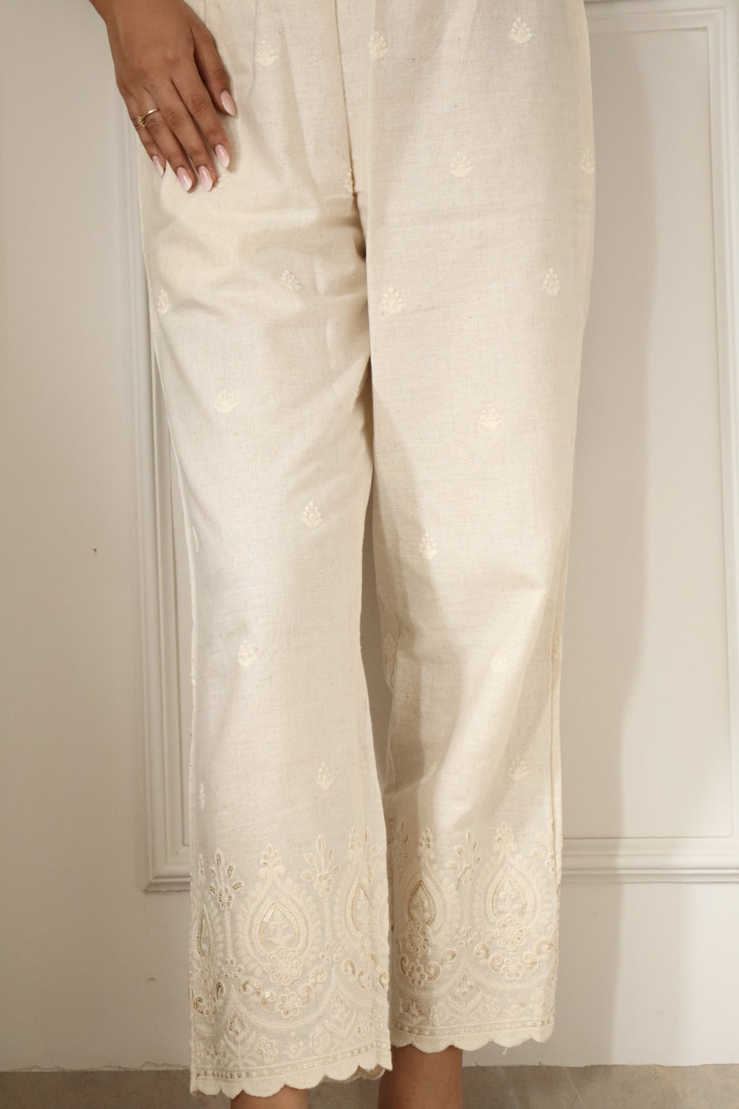 Beautiful Cream Straight Pant In Khadi Cotton