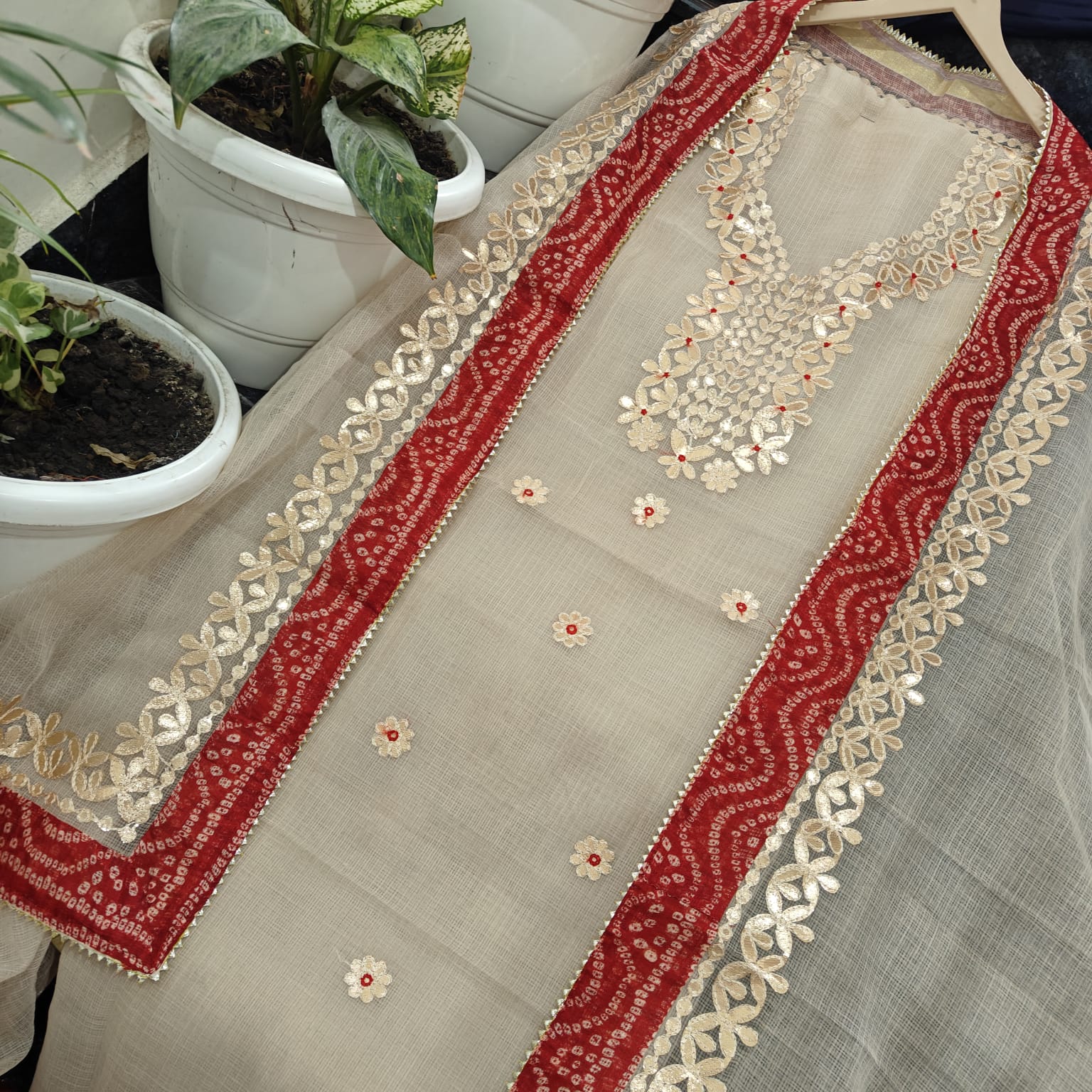 Kota Salwar Suit In Gota Work In Off white