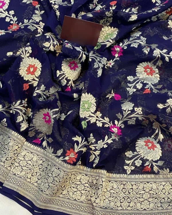 Banarasi Semi Georgette  Saree In Navy Blue