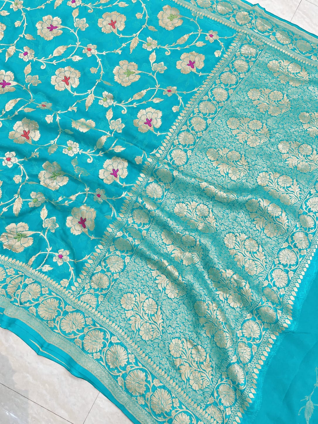 Blue Banarasi Handloom Semi Georgette Saree