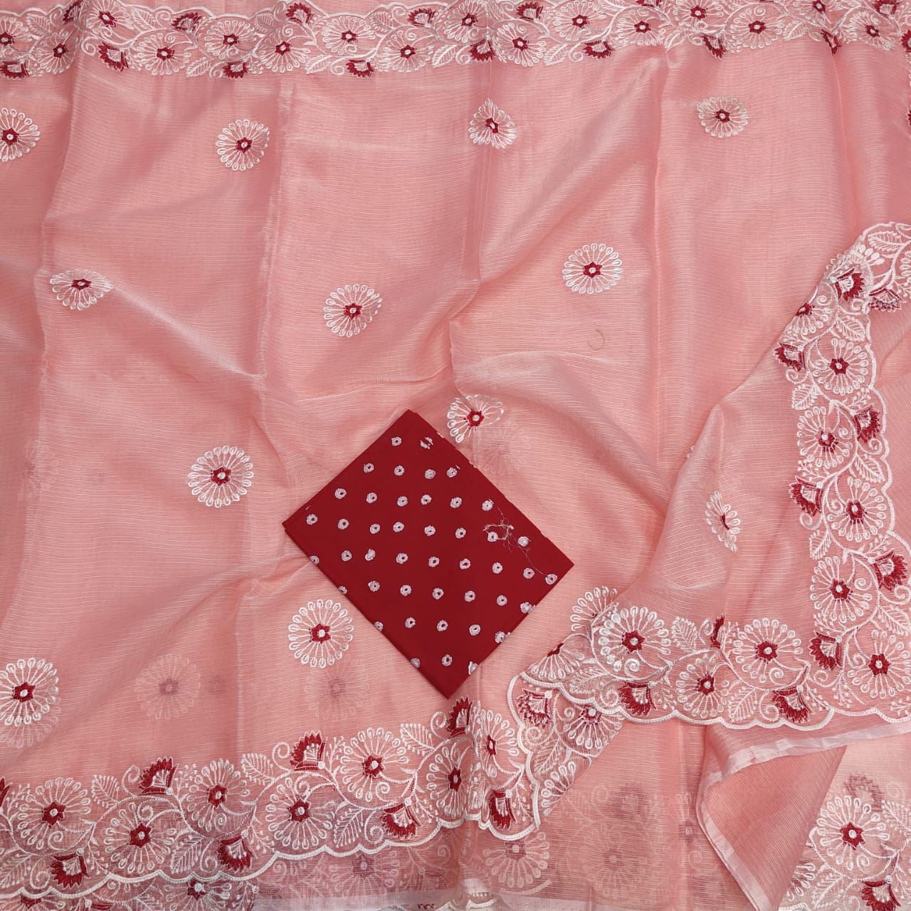 Devyani- Light Pink Color Kota Doria Embroidery Work Sari