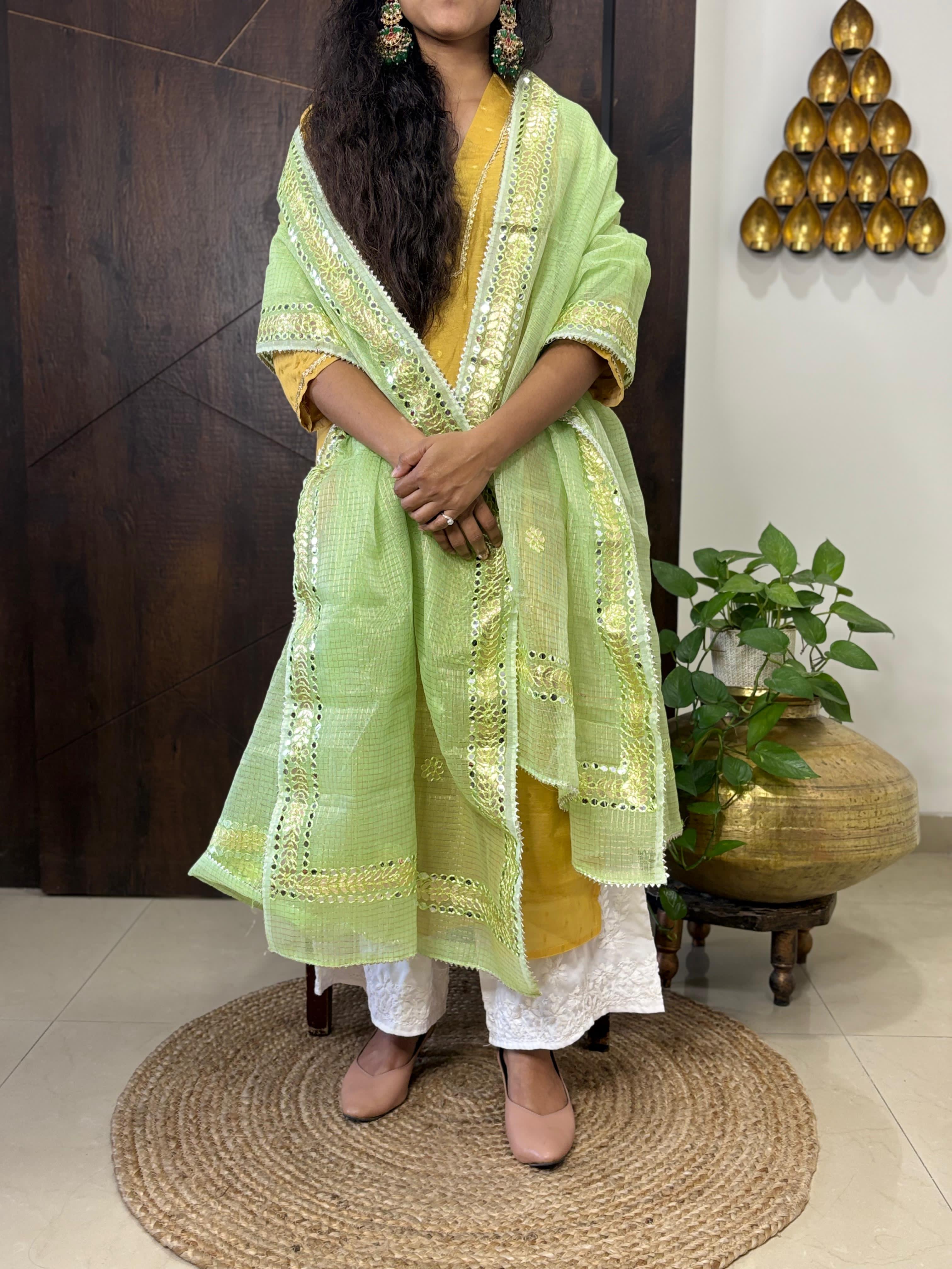 Green Kota Doria Heavy Gota Patti Work Dupatta