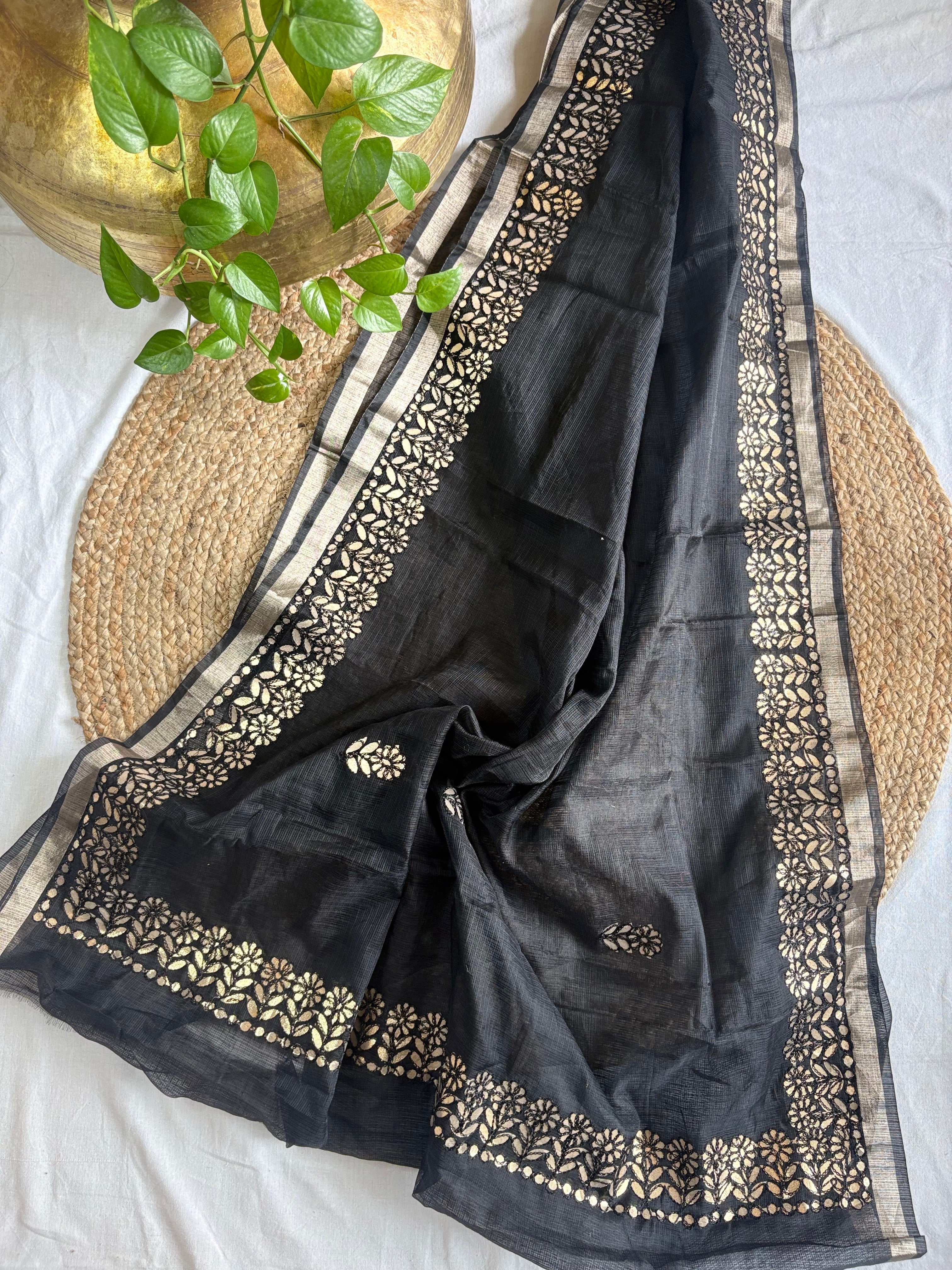 Black Kota Doria Gota Patti Saree