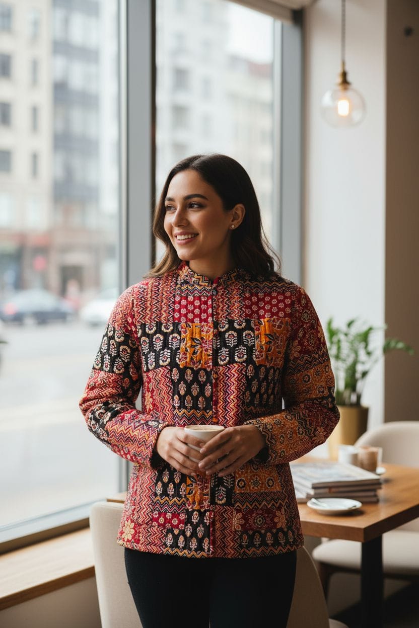 Beautiful Multi Colour Pure Cotton Quilted Reversible Print Jackets