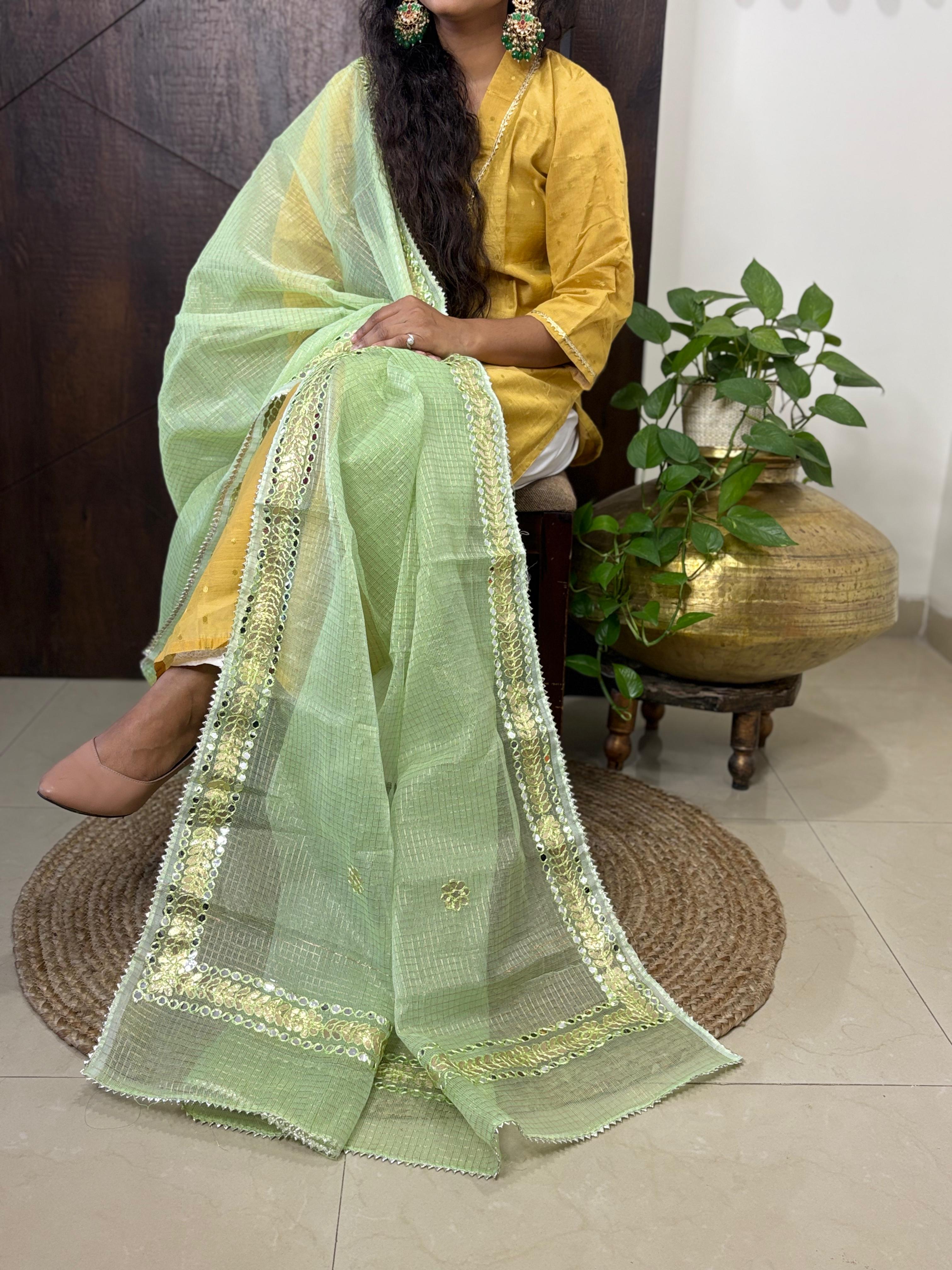 Green Kota Doria Heavy Gota Patti Work Dupatta