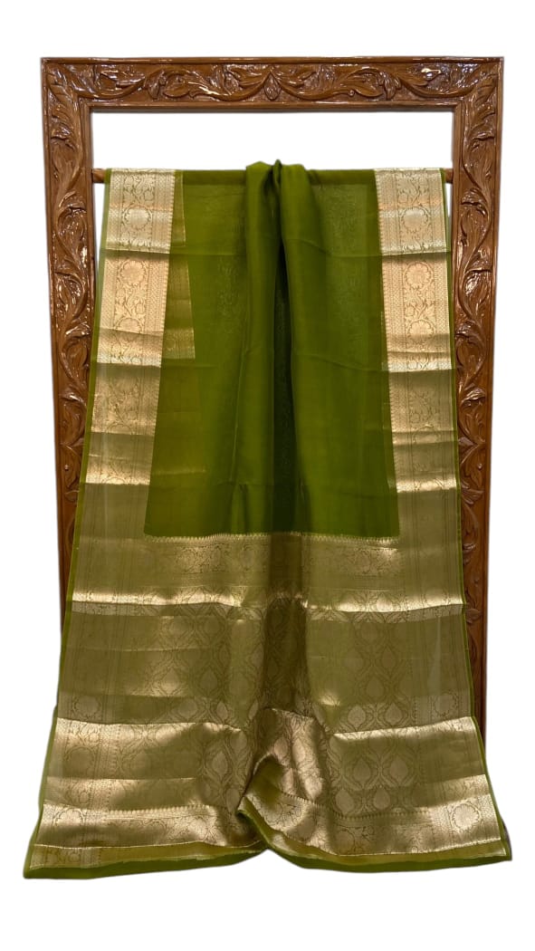 Green Banarasi Semi Kora Organza Saree