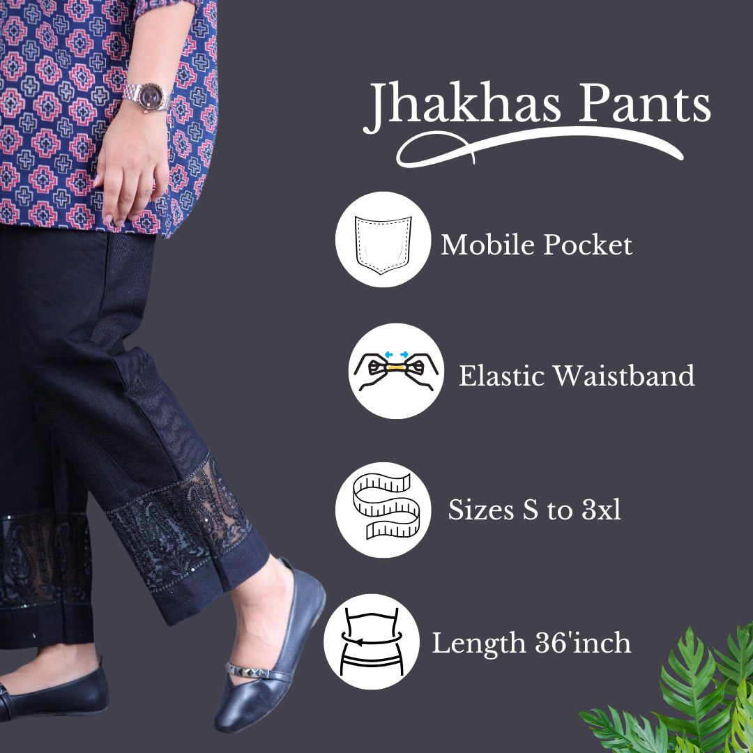 Kanak Black Straight Designer Lace Cotton Pants For Women