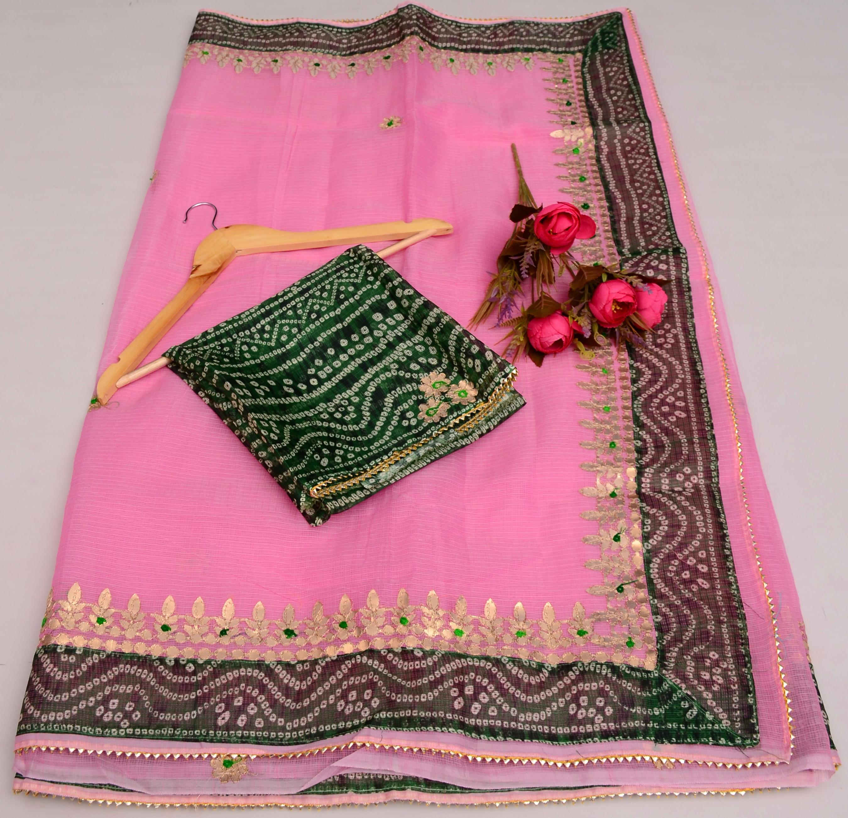 Pink Kota Doria Gota Patti Saree