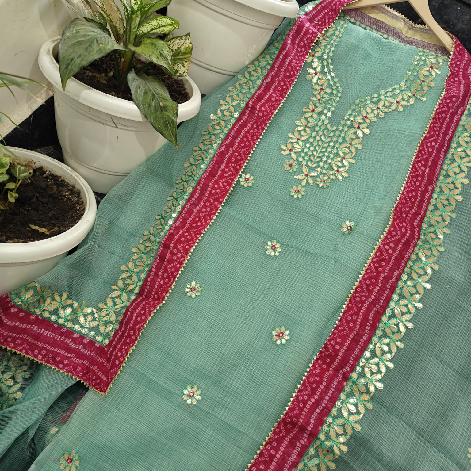 Kota Salwar Suit In Gota Work In Sea Green