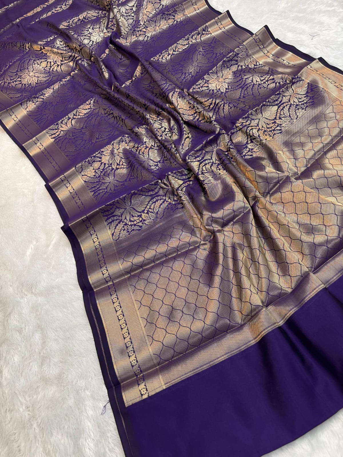Banarasi Semi Mushroom Kathan Silk  Saree In Purple