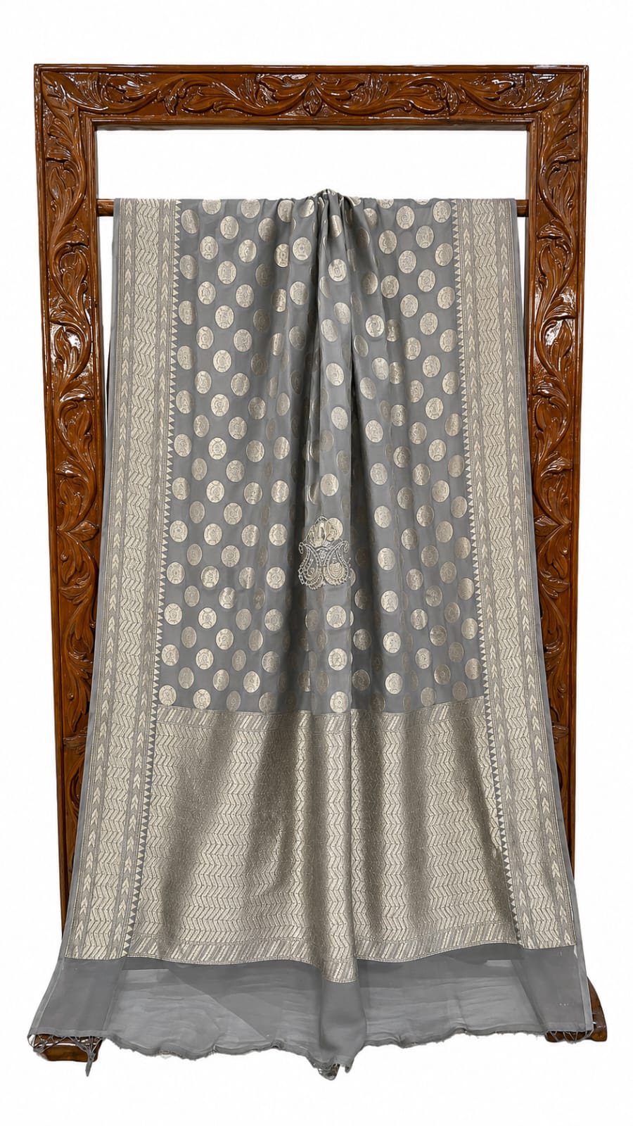 Grey Banarasi Handloom Semi Georgette Saree