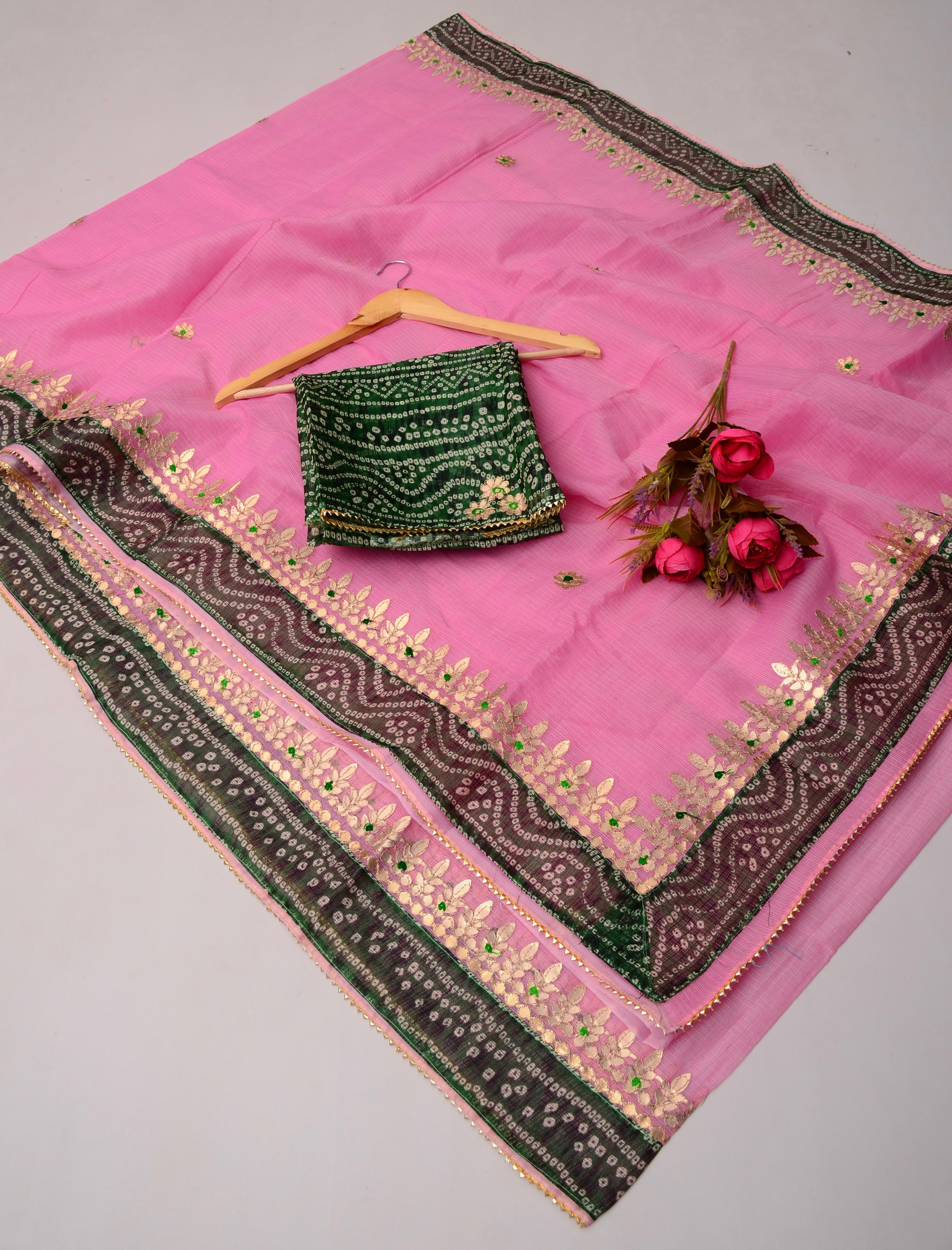 Pink Kota Doria Gota Patti Saree