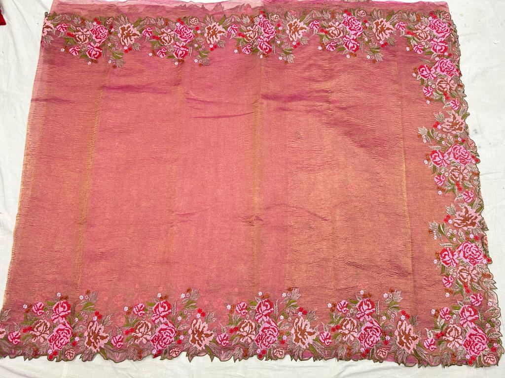 Rose Pink Banarasi Crush Tissue Saree
