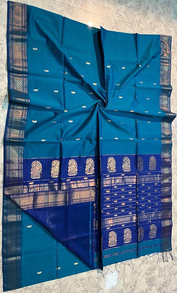 Maheshwari Tissue Chex Saree in Blue