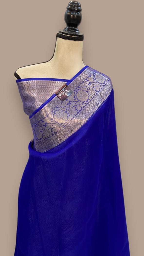 Royal Blue Banarasi Semi Kora Organza Saree