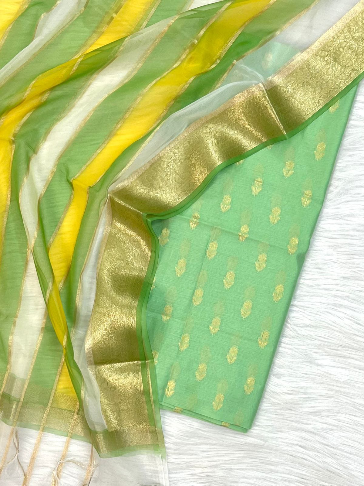 Pista Green Cotton Silk Jamdani Suit