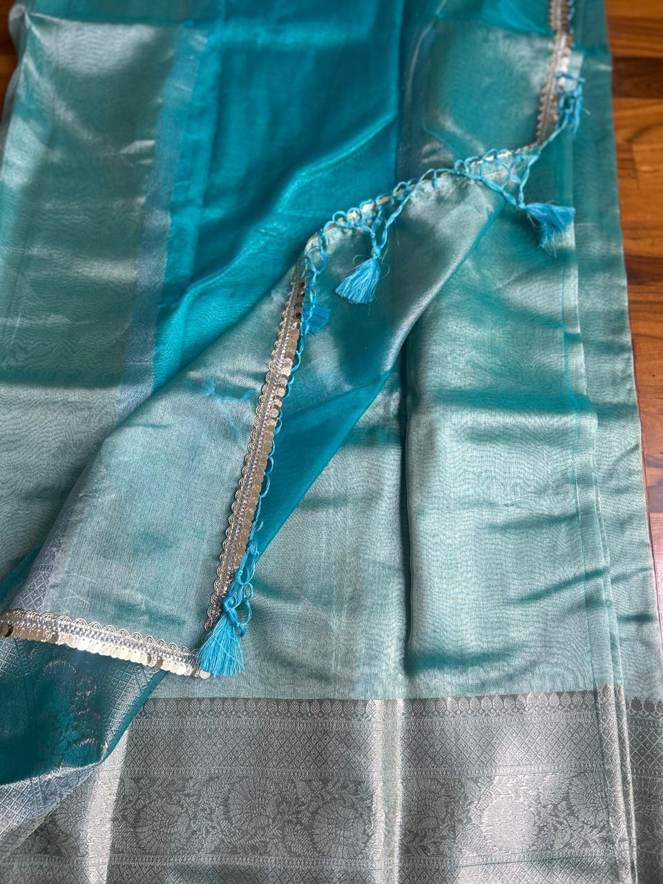 Jahnvi Kapoor Blue Tissue Saree