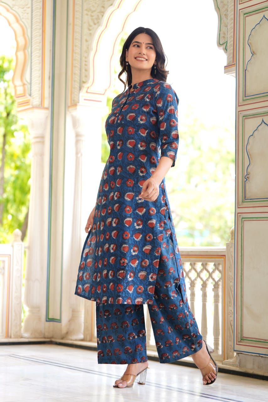 Blue cotton straight clearance kurta