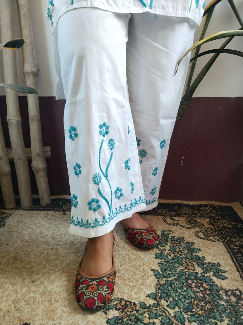 White Chikankari cotton Kurti With Pant Set