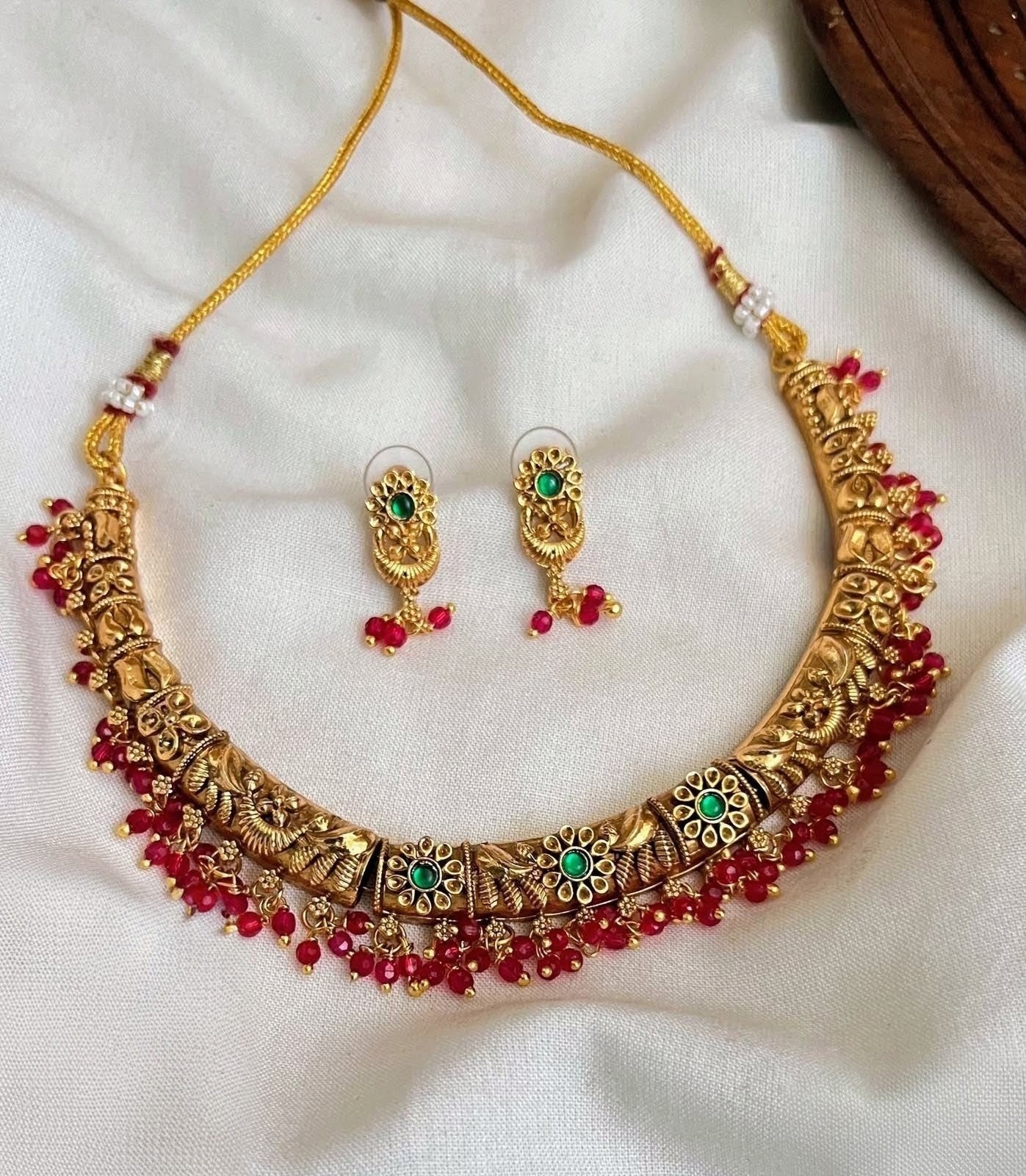 Red South Indian Traditional Styles Necklace Set