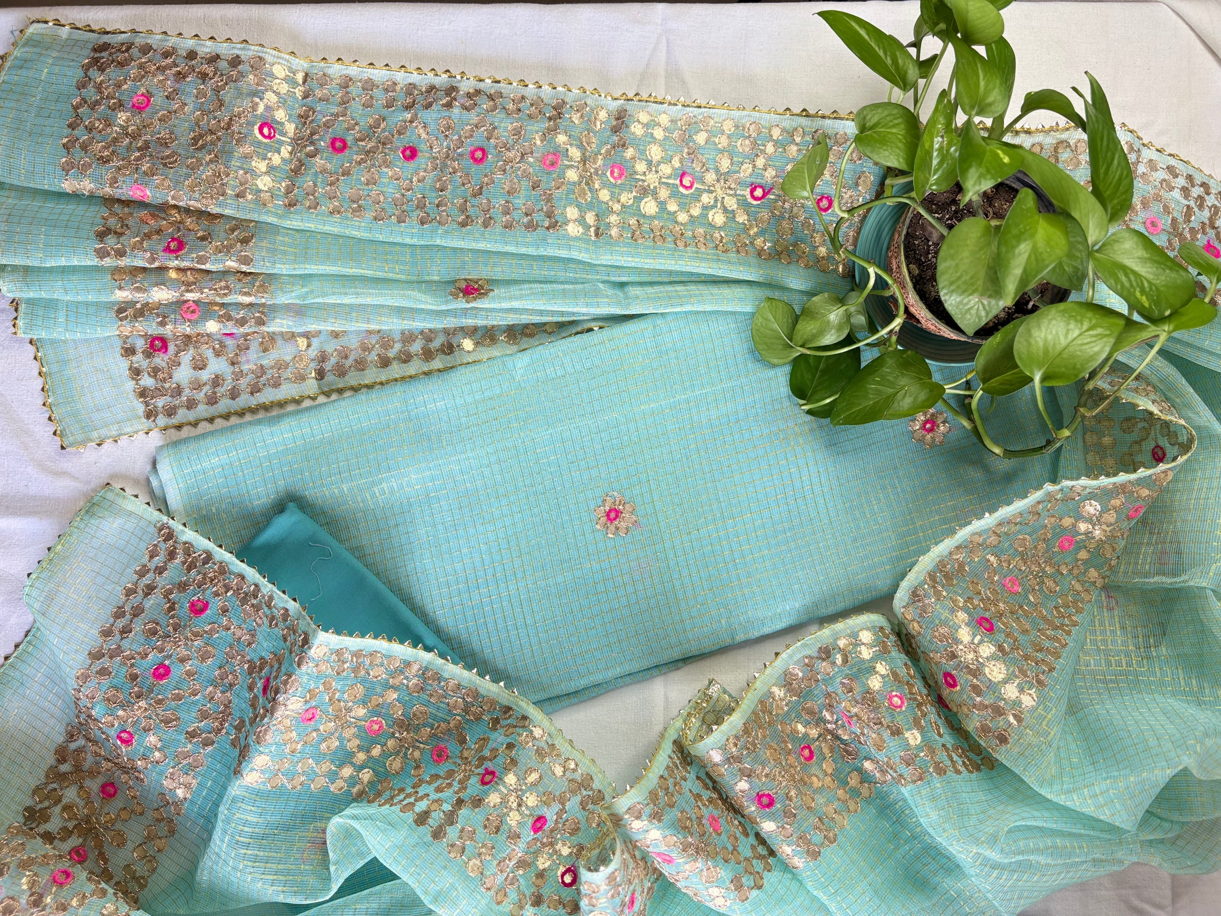 Tuhina- Wedding Wear Kota Gota Patti Salwar Suit In Gota Work Skyblue Color