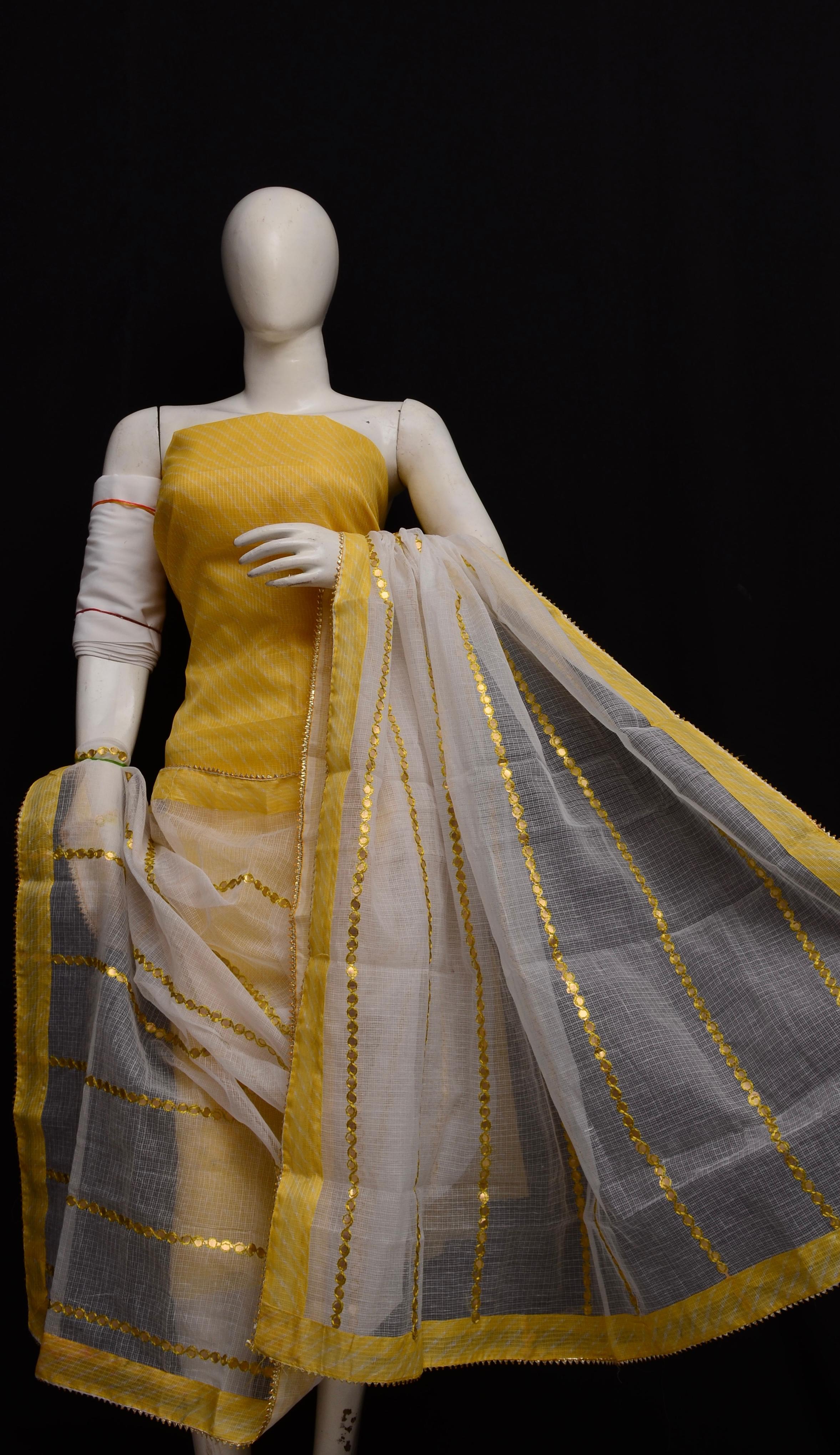 Kota Doriya Semi Silk Gotta Patti Work Suit In Yellow