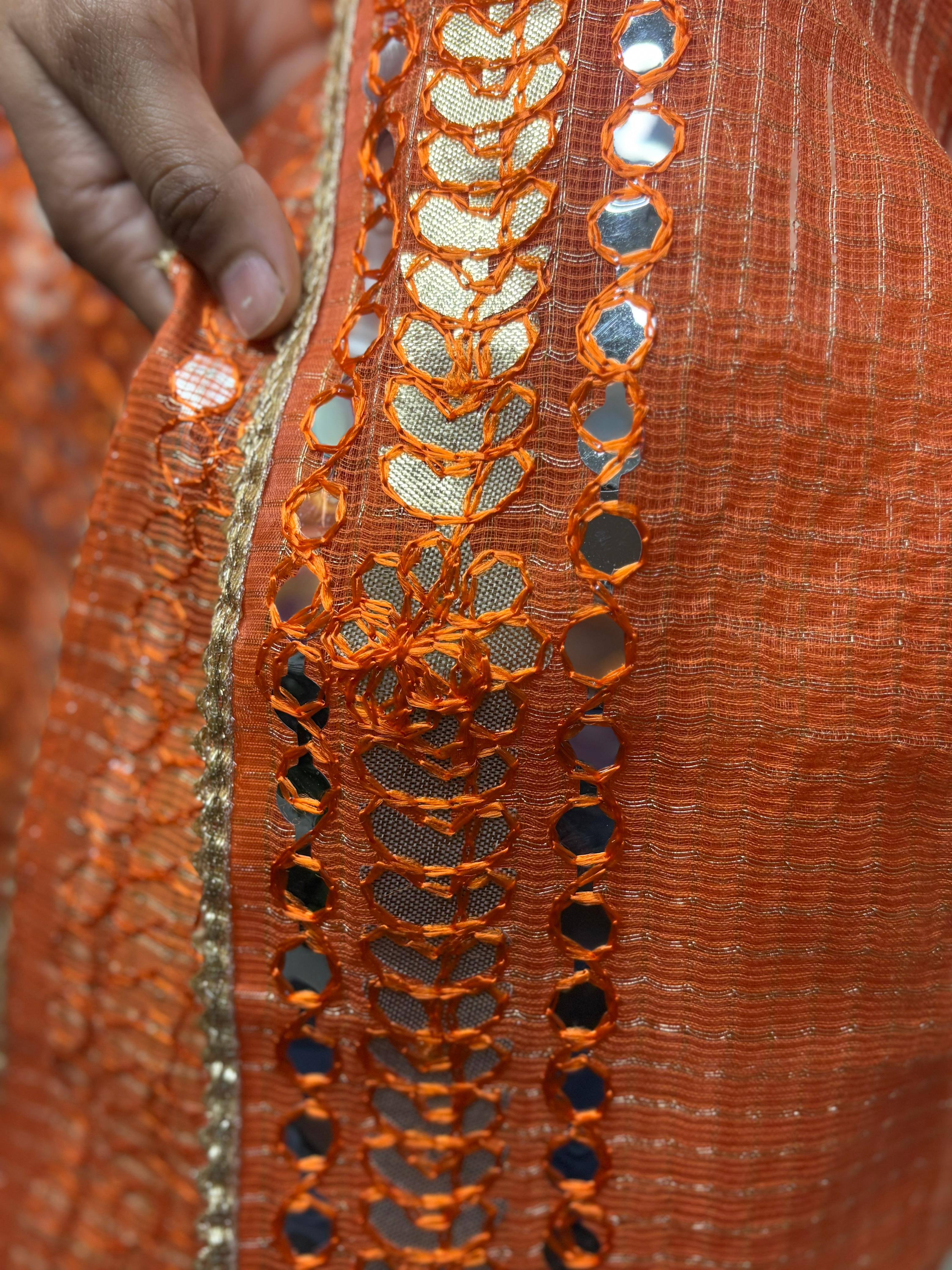 Orange Kota Doria Heavy Gota Patti Work Dupatta