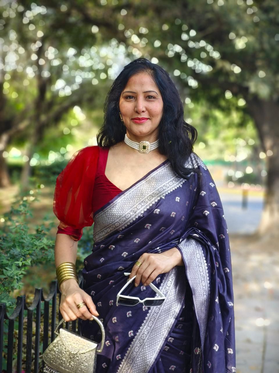 Banarasi Soft Silk Saree In Navy Blue