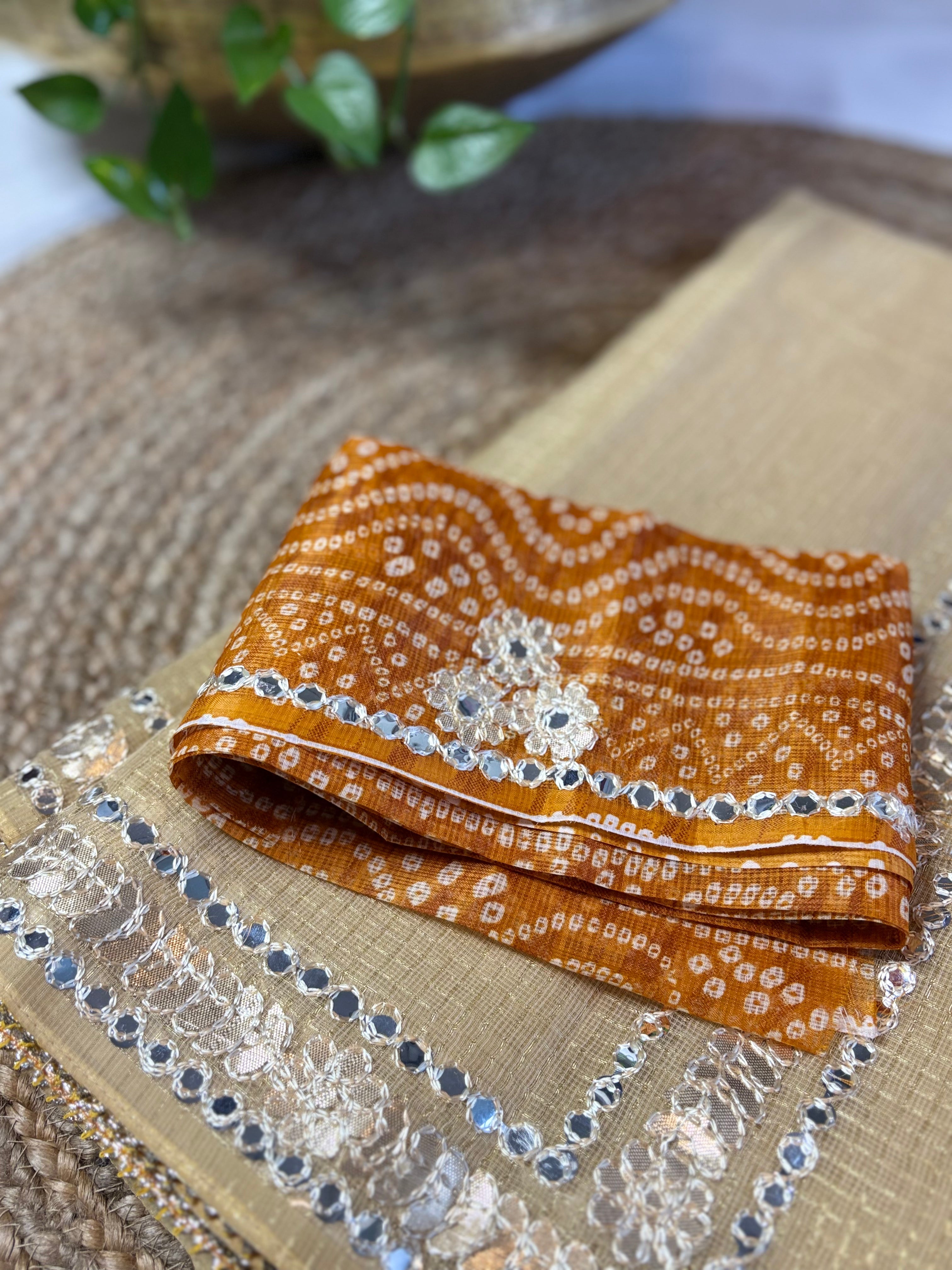 Rangili Brown Kota Doria Gota Patti Saree