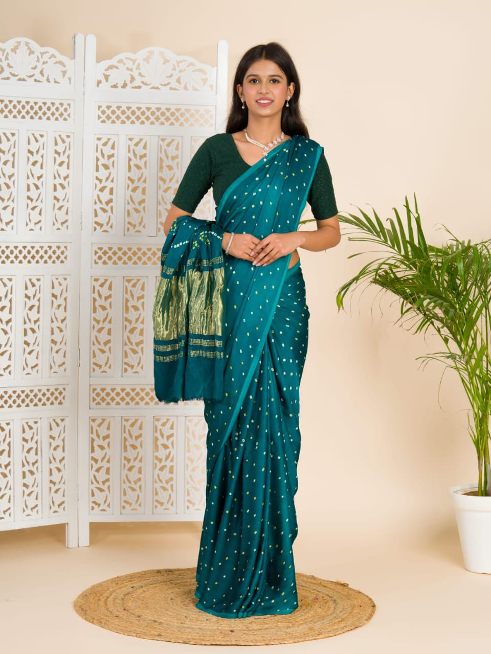 Teal Green Modal Gaji Silk Saree