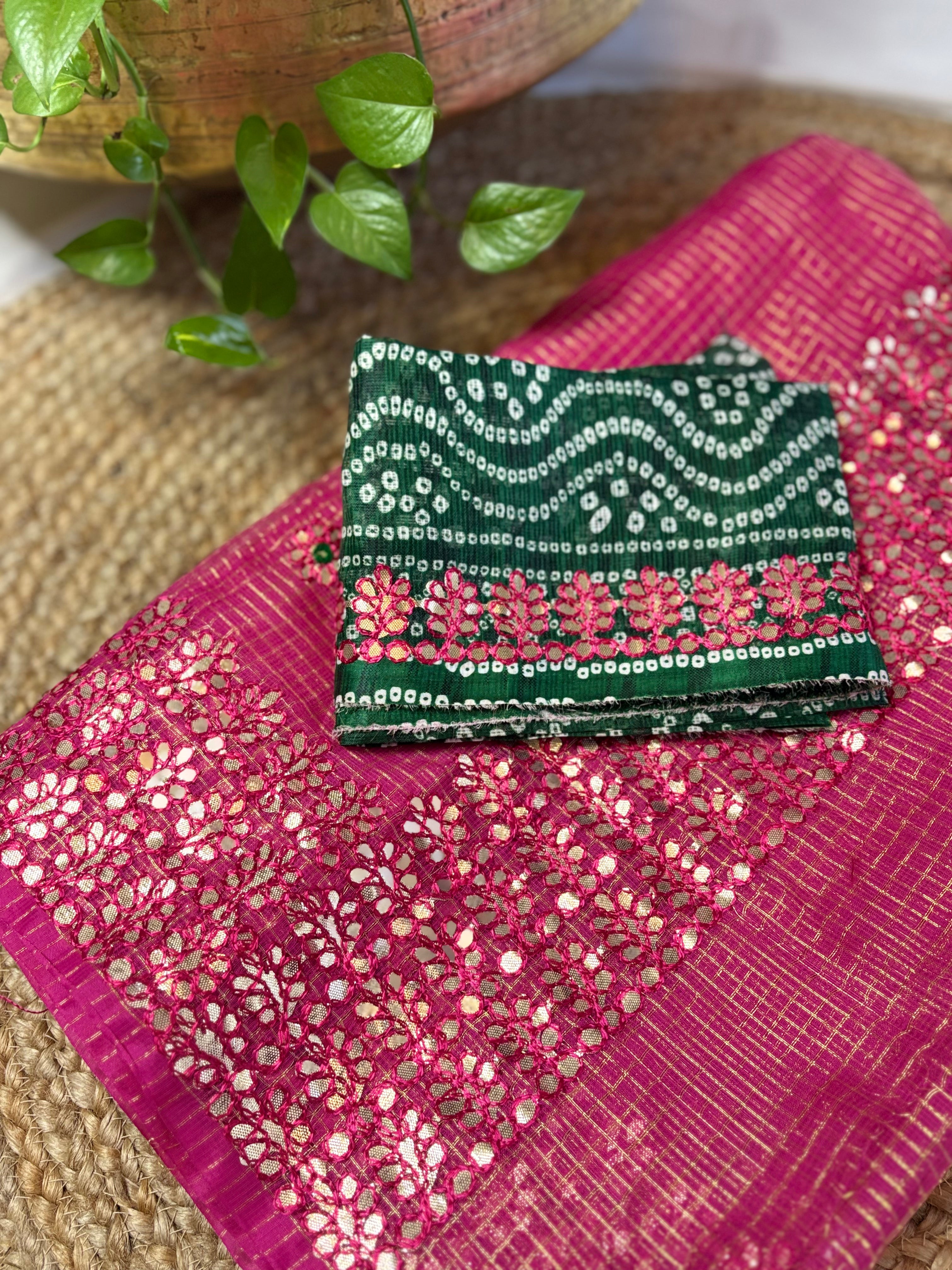 Hot Pink Kota Doria Gota Patti Saree