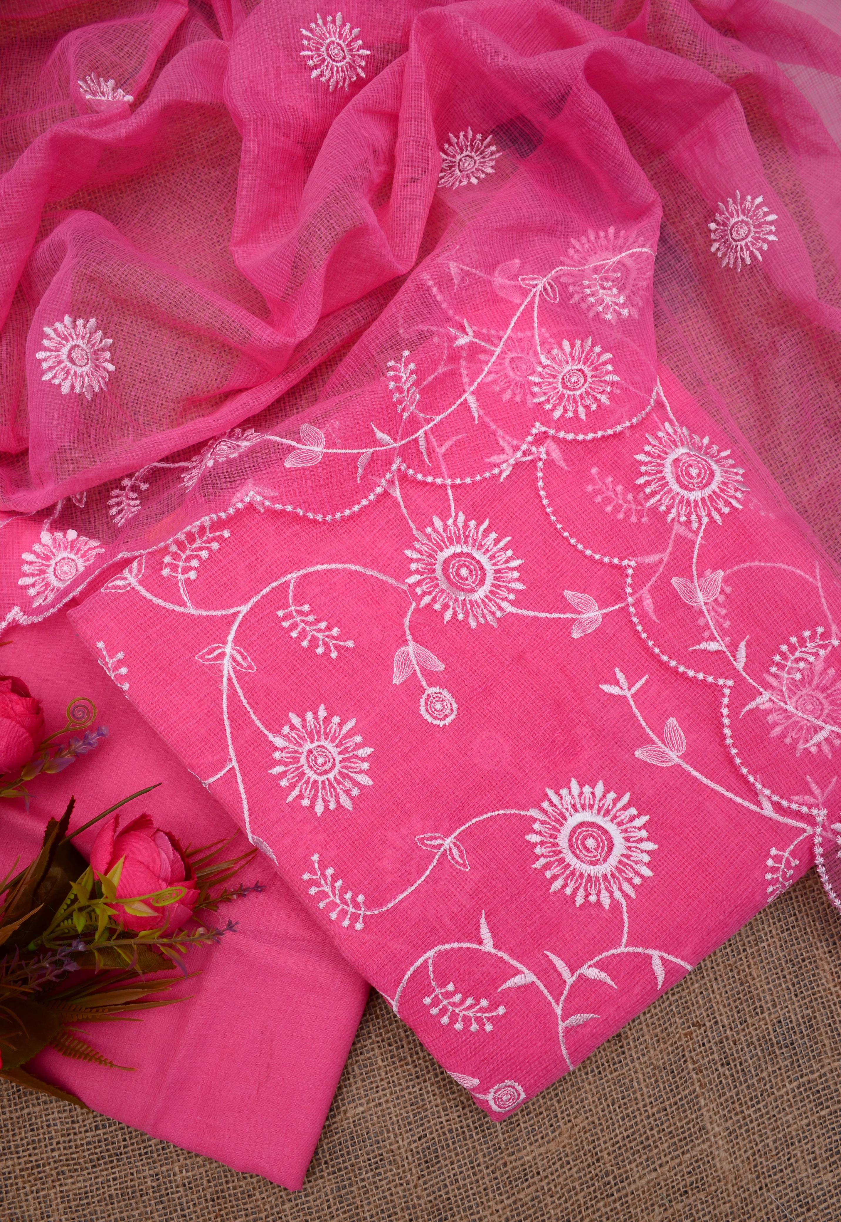Kota Doriya Embroidery Work Suit In Pink