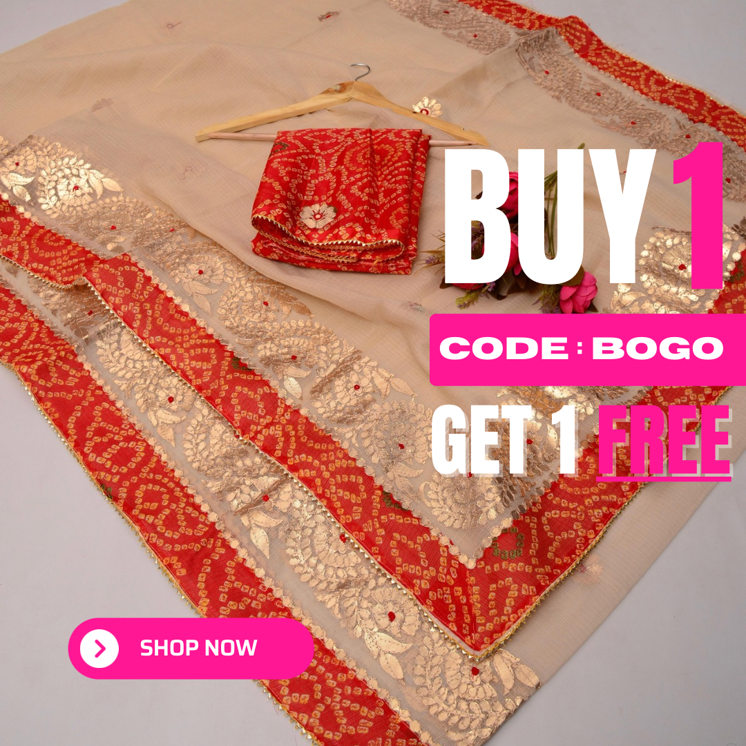 Brown Kota Doria Gota Patti Saree