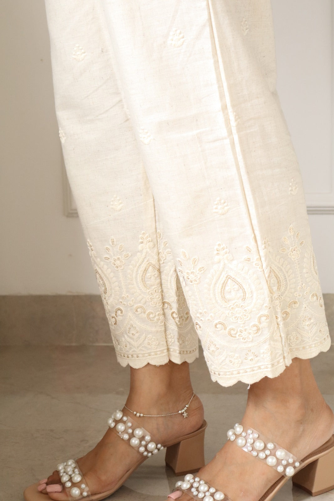 Beautiful Cream Straight Pant In Khadi Cotton