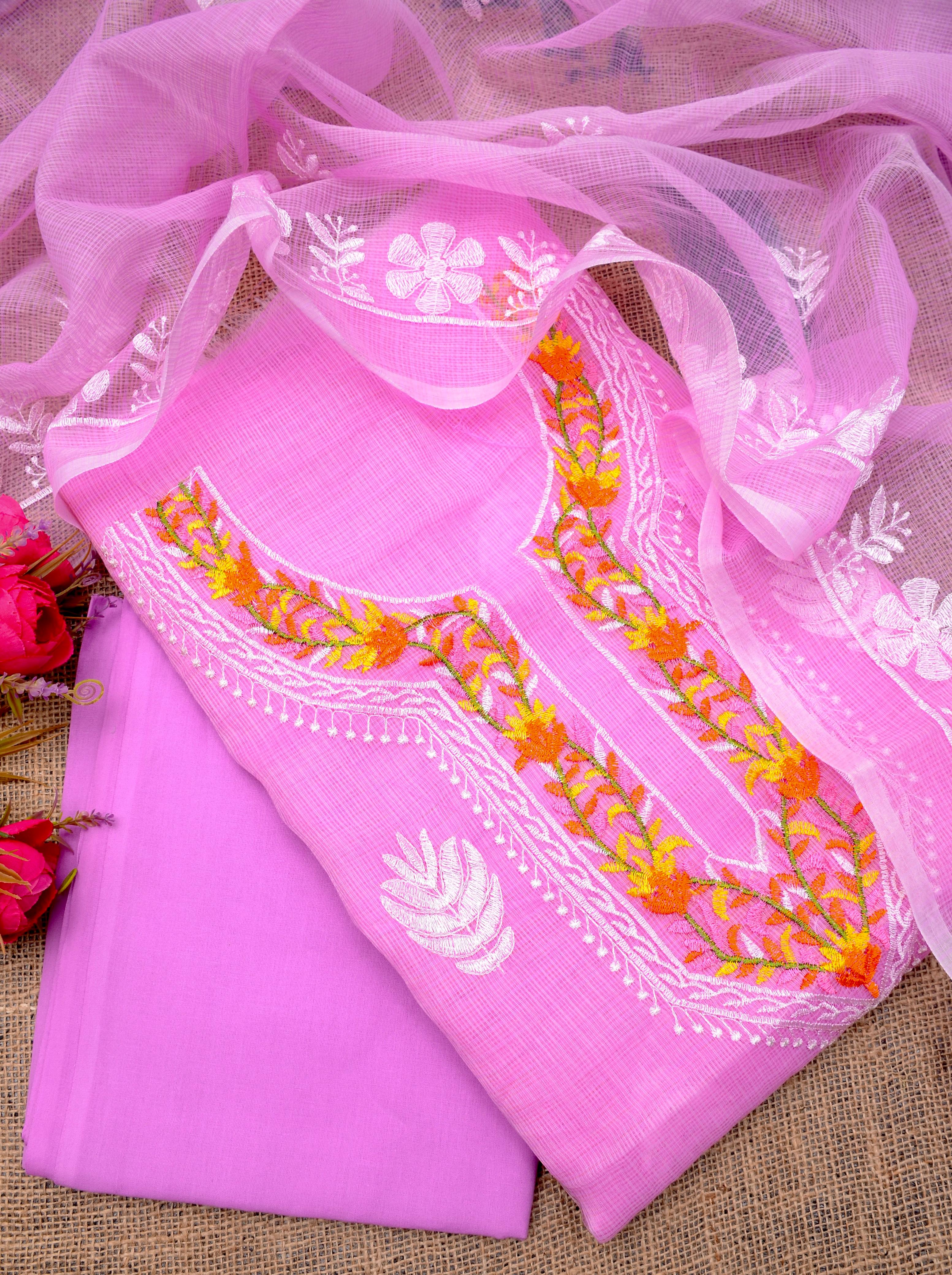 Kota Doriya Embroidery Work Suit In Pink