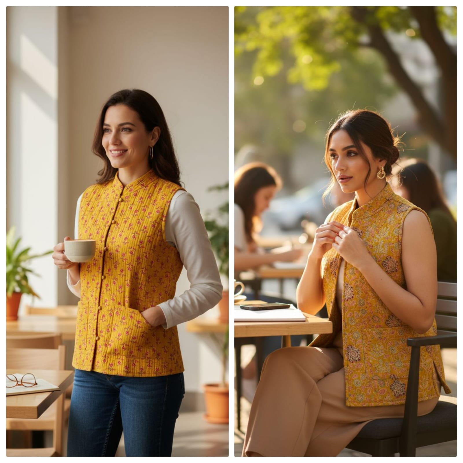 Beautiful Yellow Pure Cotton Quilted Reversible Print Jackets