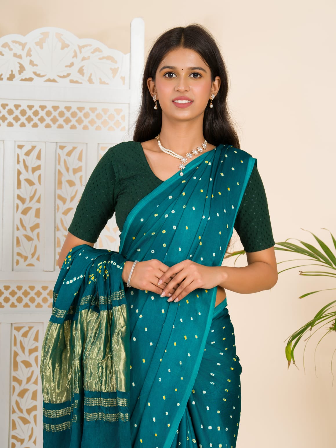 Teal Green Modal Gaji Silk Saree